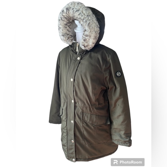 MICHAEL Michael Kors Hooded Fur Snap Front Polyfill Anorak Coat Medium Parka Med - Picture 14 of 16